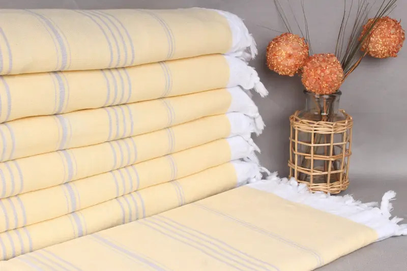 Personalized Turkish Beach Towel Yellow Stripes Terry, 36x67 Inches