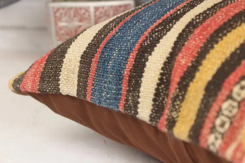 Turkish Pillow, Kilim Pillow, 16x16 Red Cushion, Authentic Cushion Cover, Pillow Sham, Ethnical Kilim Rug Pillow, Cozy Throw Cushion - 7