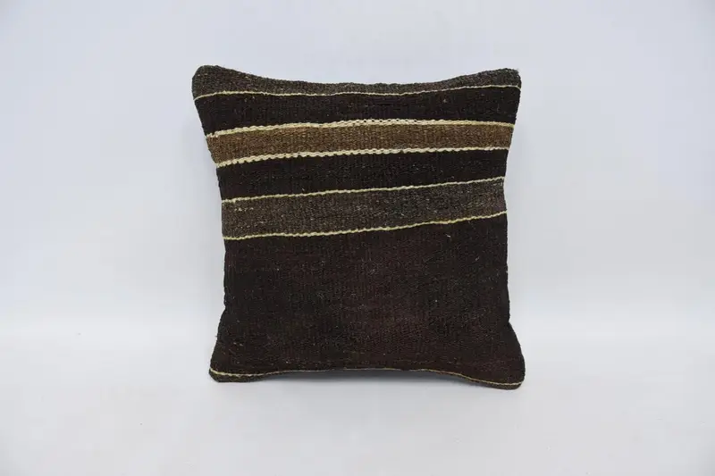 Vintage Striped Brown Pillow Cover, Small Square 14x14 inch Gift Pillowcase - 1