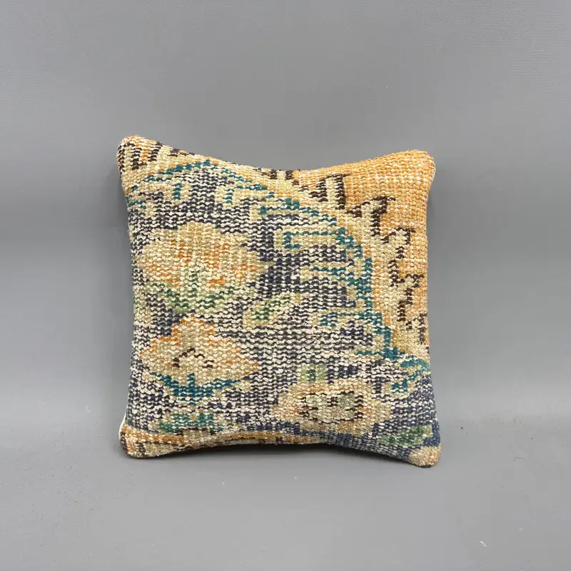12x12 Blue Cushion, Meditation Pillow Cover, Turkish Kilim Pillow, Cozy Throw Pillow, Kilim Pillow Cover, Interior Designer Pillow, Pillow - 4