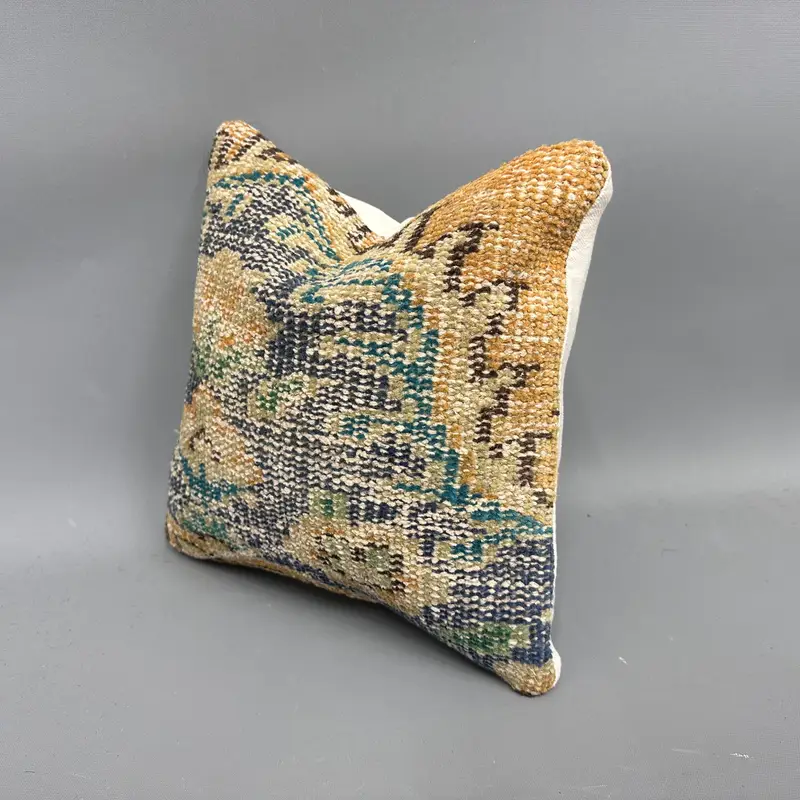 12x12 Blue Cushion, Meditation Pillow Cover, Turkish Kilim Pillow, Cozy Throw Pillow, Kilim Pillow Cover, Interior Designer Pillow, Pillow - 3