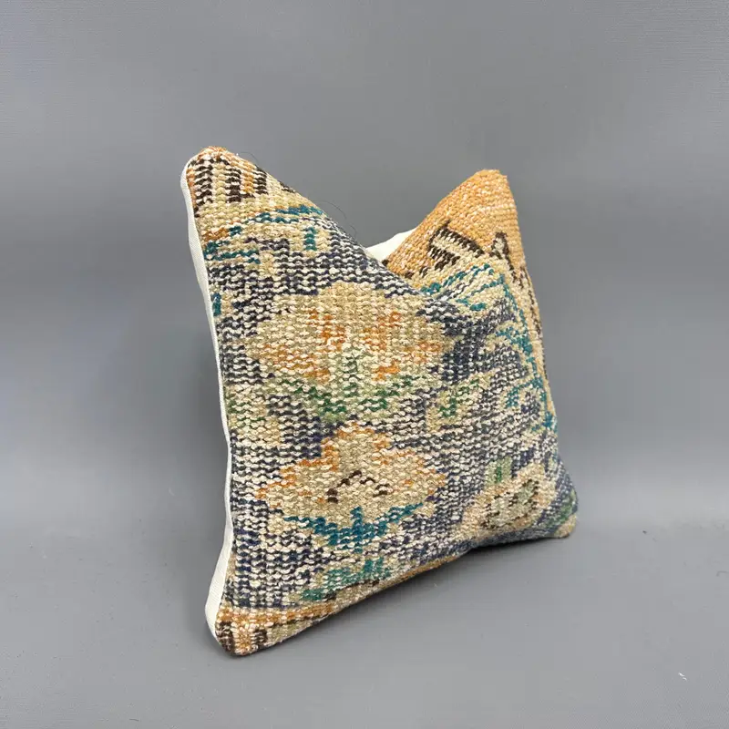 12x12 Blue Cushion, Meditation Pillow Cover, Turkish Kilim Pillow, Cozy Throw Pillow, Kilim Pillow Cover, Interior Designer Pillow, Pillow - 2
