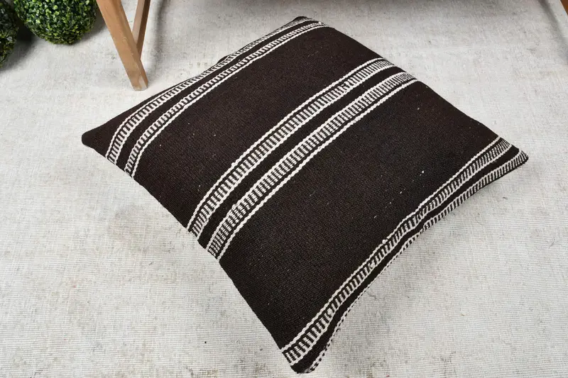 Turkish Pillow, 28x28 Brown Cushion, Pillow Sham, Kilim Cushion Sham, Morroccon Kilim Cushion Pillow, Boho Pillow Sham Cover - 8