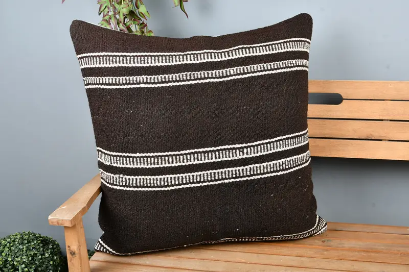 Turkish Pillow, 28x28 Brown Cushion, Pillow Sham, Kilim Cushion Sham, Morroccon Kilim Cushion Pillow, Boho Pillow Sham Cover - 1