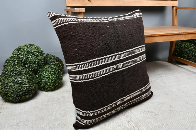 Turkish Pillow, 28x28 Brown Cushion, Pillow Sham, Kilim Cushion Sham, Morroccon Kilim Cushion Pillow, Boho Pillow Sham Cover - 7