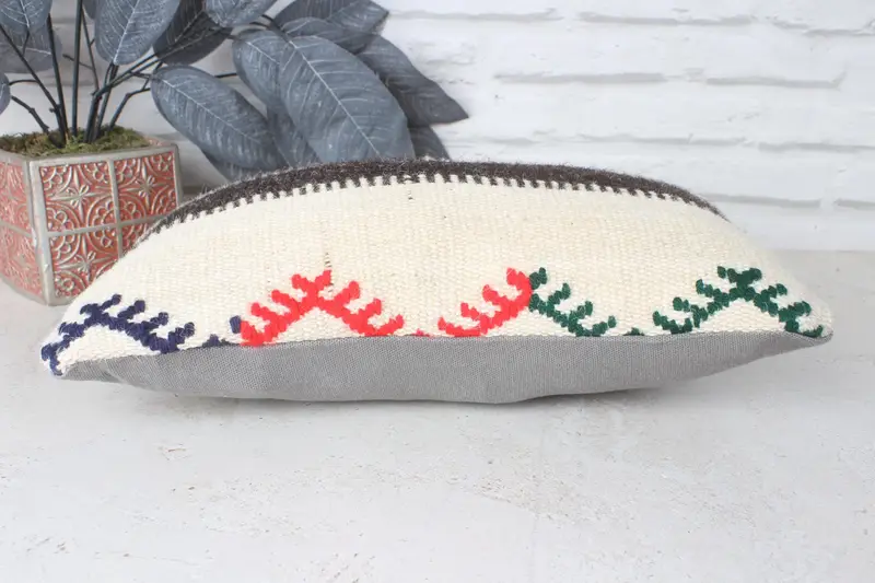 Throw Kilim Pillow, Vintage Kilim Pillow, Vintage Kilim Throw Pillow, Office Chair Cushion Case, Pillow Cover, 8x16 Beige Pillow, Indoor Pillow Sham - 5