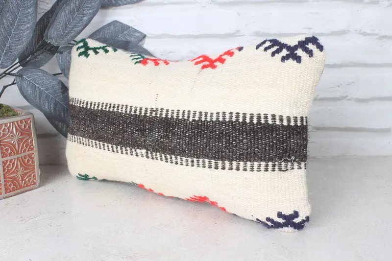 Throw Kilim Pillow, Vintage Kilim Pillow, Vintage Kilim Throw Pillow, Office Chair Cushion Case, Pillow Cover, 8x16 Beige Pillow, Indoor Pillow Sham - 3