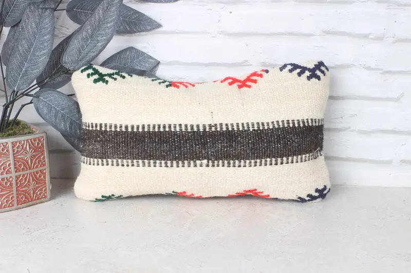 Throw Kilim Pillow, Vintage Kilim Pillow, Vintage Kilim Throw Pillow, Office Chair Cushion Case, Pillow Cover, 8x16 Beige Pillow, Indoor Pillow Sham - 1