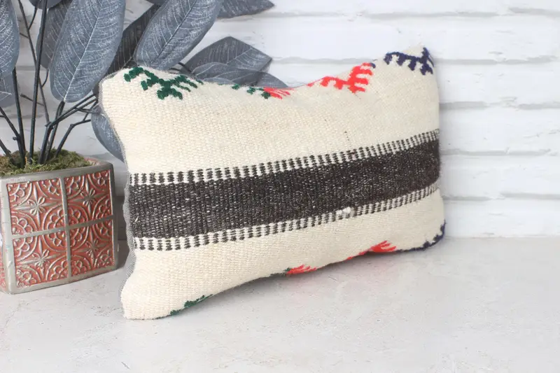 Throw Kilim Pillow, Vintage Kilim Pillow, Vintage Kilim Throw Pillow, Office Chair Cushion Case, Pillow Cover, 8x16 Beige Pillow, Indoor Pillow Sham - 4