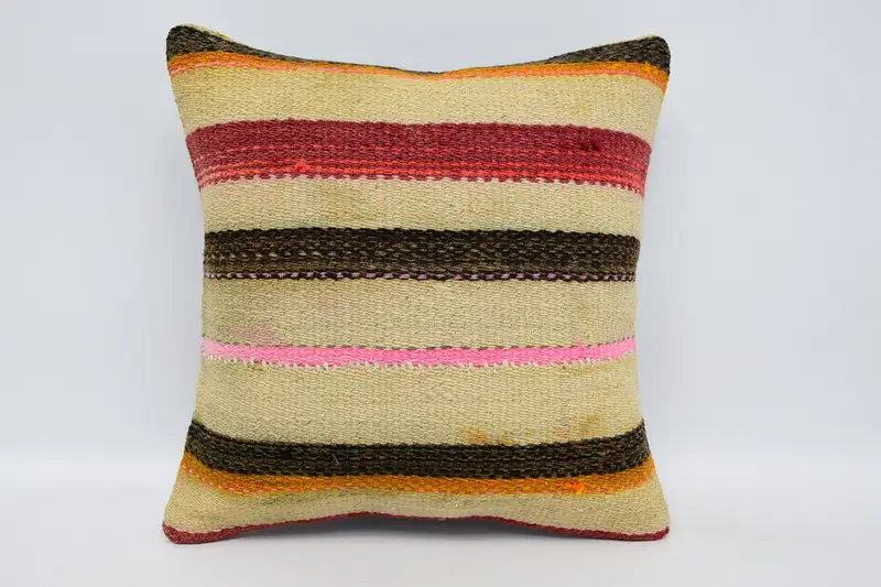 Ethnical Kilim Rug Pillow, 12x12 Beige Pillow Cover, Cushion, Boho Pillow, Throw Kilim Pillow, Anatolian Cushion Case, Christmas Pillow Cover - 1