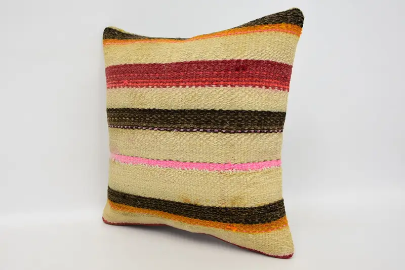 Ethnical Kilim Rug Pillow, 12x12 Beige Pillow Cover, Cushion, Boho Pillow, Throw Kilim Pillow, Anatolian Cushion Case, Christmas Pillow Cover - 4