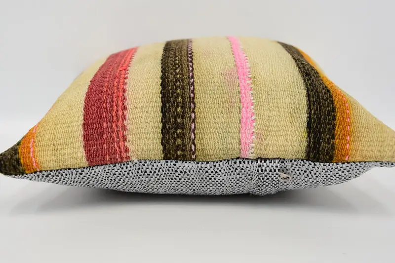 Ethnical Kilim Rug Pillow, 12x12 Beige Pillow Cover, Cushion, Boho Pillow, Throw Kilim Pillow, Anatolian Cushion Case, Christmas Pillow Cover - 5