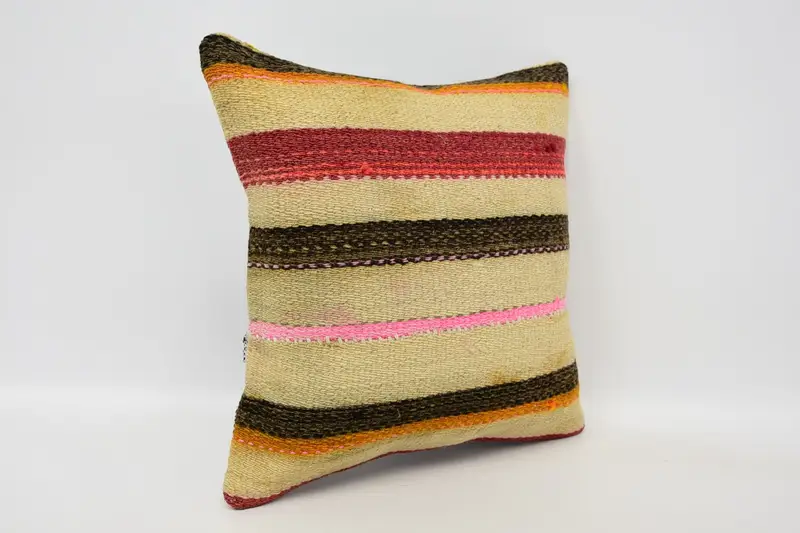 Ethnical Kilim Rug Pillow, 12x12 Beige Pillow Cover, Cushion, Boho Pillow, Throw Kilim Pillow, Anatolian Cushion Case, Christmas Pillow Cover - 3