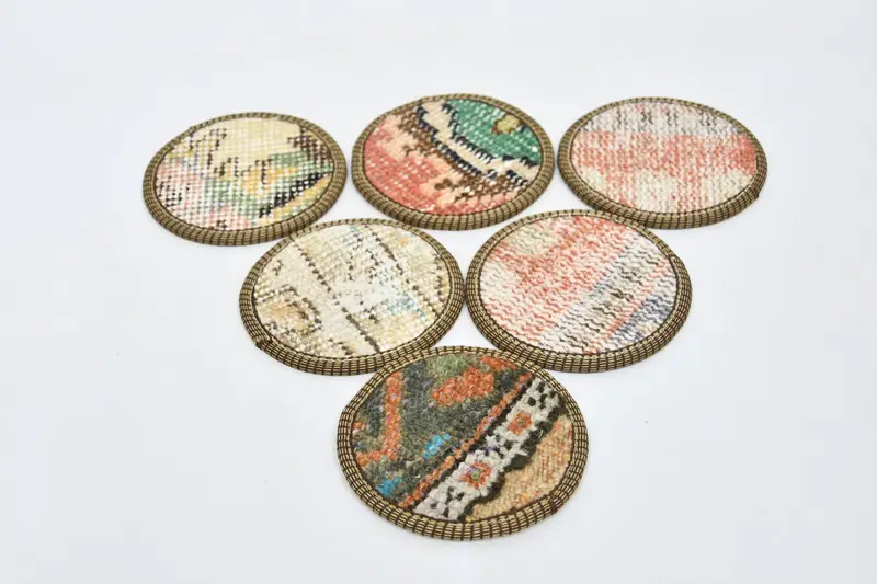 Bohemian Beige and Pink Round Coaster, Ethnic Table Coaster