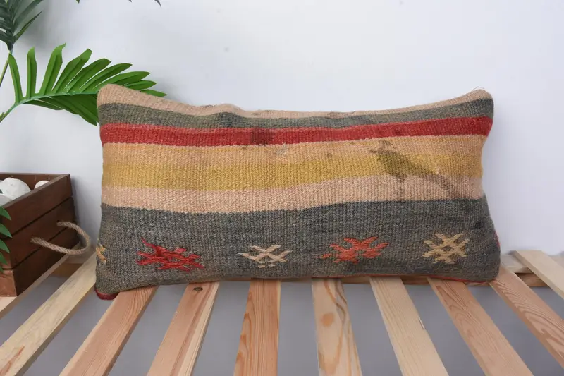 Farmhouse Cushion, Gift Pillow, Christmas Cushion Cover, Kilim Pillow, Antique Pillows, 12x24 Yellow Pillow Case, Pillow Case - 1