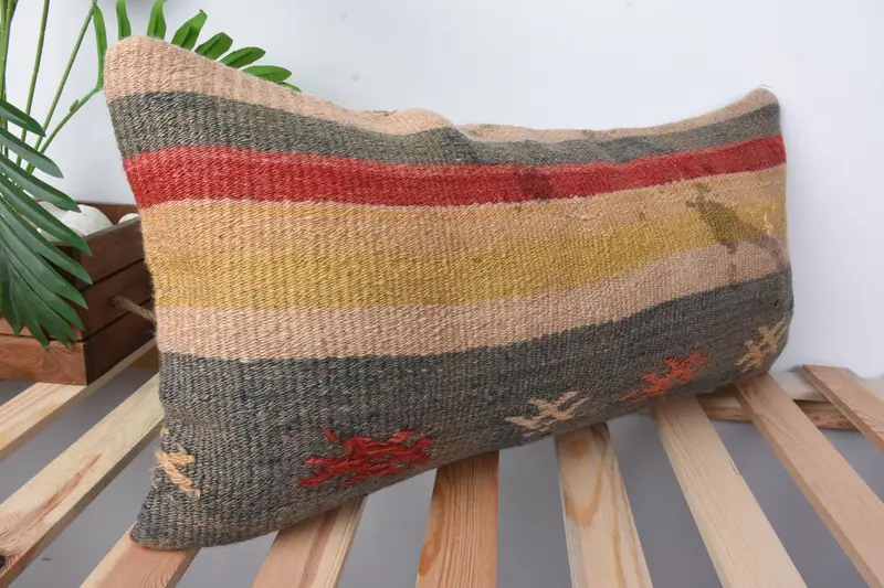 Farmhouse Cushion, Gift Pillow, Christmas Cushion Cover, Kilim Pillow, Antique Pillows, 12x24 Yellow Pillow Case, Pillow Case - 5