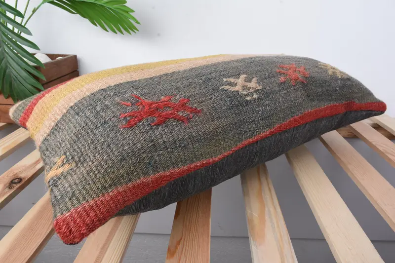 Farmhouse Cushion, Gift Pillow, Christmas Cushion Cover, Kilim Pillow, Antique Pillows, 12x24 Yellow Pillow Case, Pillow Case - 6