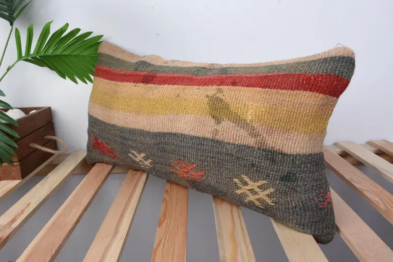 Farmhouse Cushion, Gift Pillow, Christmas Cushion Cover, Kilim Pillow, Antique Pillows, 12x24 Yellow Pillow Case, Pillow Case - 4