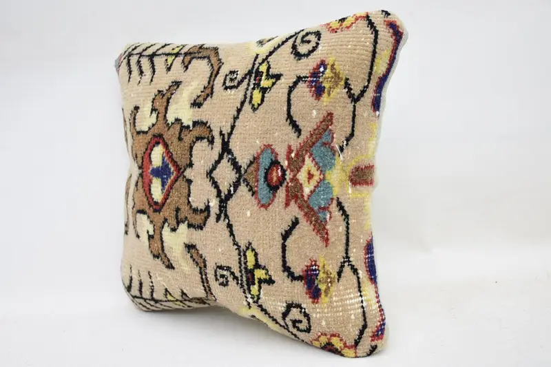 Art Deco Pillow, Vintage Kilim Pillow, Pillow for Sofa, Cushion Case, 12x12 Beige Pillow, Gift Pillow, Square Throw Pillow Cover - 3