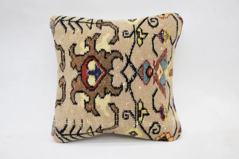 Art Deco Pillow, Vintage Kilim Pillow, Pillow for Sofa, Cushion Case, 12x12 Beige Pillow, Gift Pillow, Square Throw Pillow Cover - 1