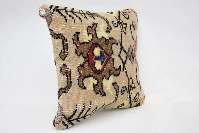 Art Deco Pillow, Vintage Kilim Pillow, Pillow for Sofa, Cushion Case, 12x12 Beige Pillow, Gift Pillow, Square Throw Pillow Cover - 2