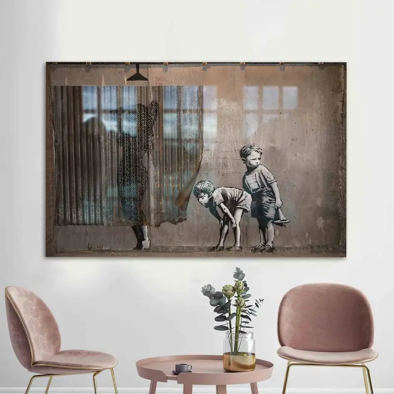 エレガントなプリントガラス: バンクシーにインスピレーションを得た家庭用モダンアート