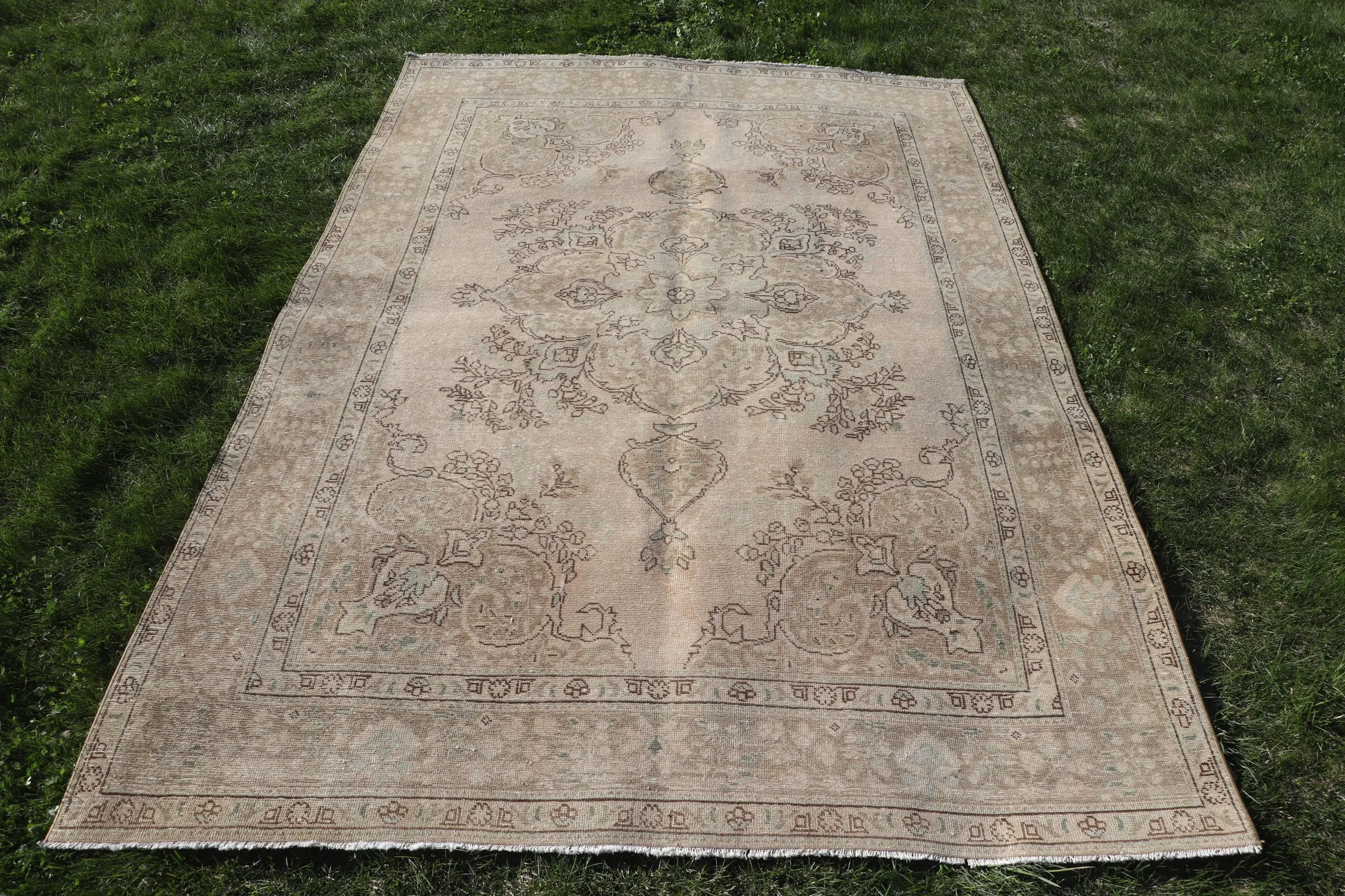 Türk Halısı, 6.5x9.3 ft Büyük Halı, Kahverengi Mavi Yün Halı - 1