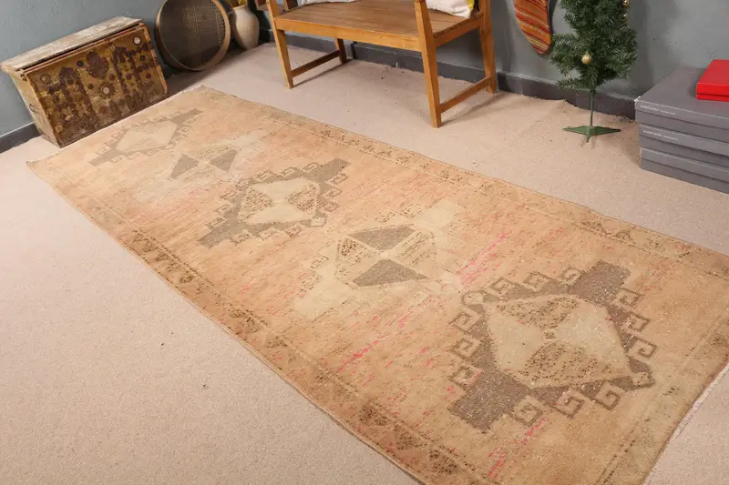 Zarif 4x11,6 ft Halı, Turuncu ve Kahverengi Oryantal Tasarım