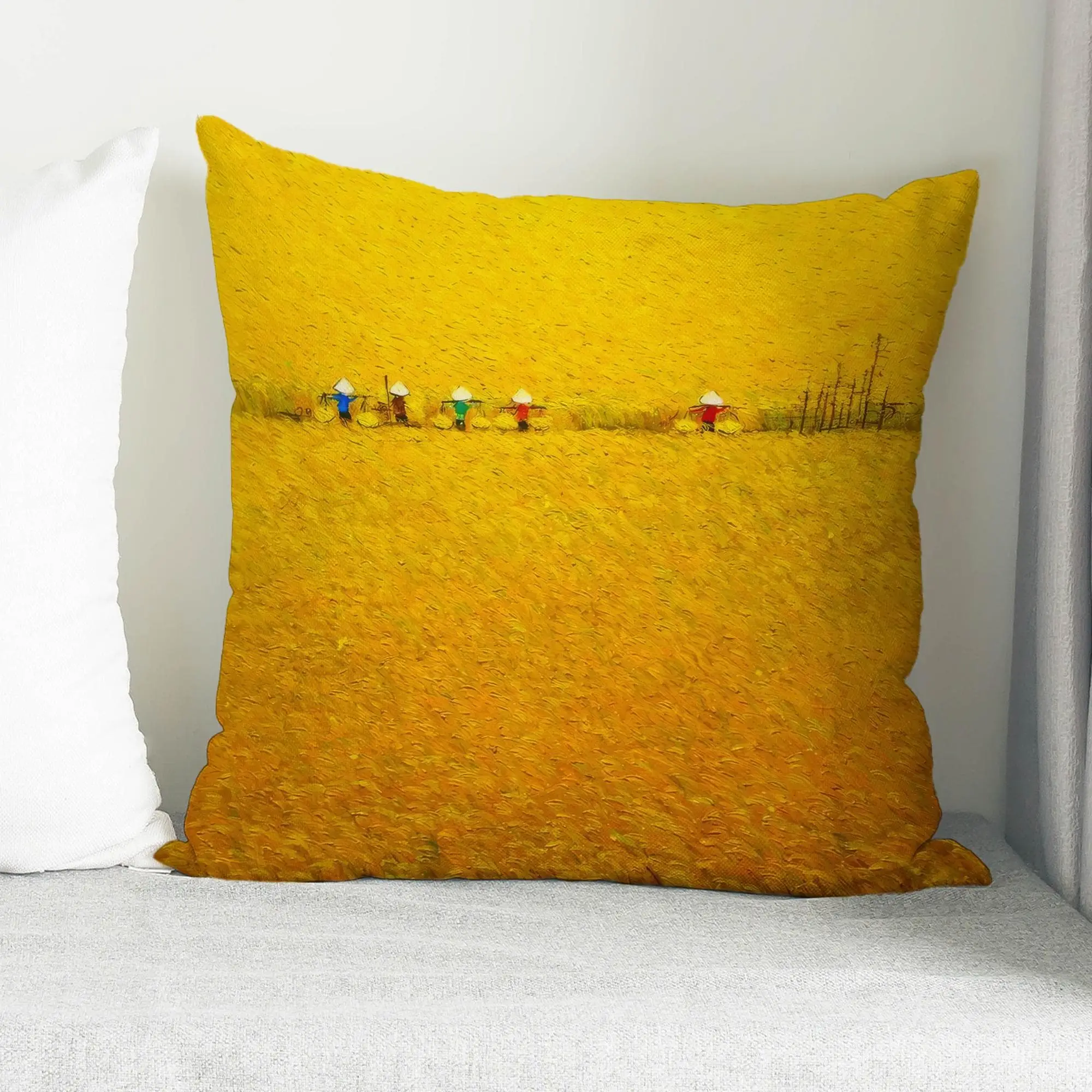 Yellow Harvest Print Pillow: Modern Farmhouse Home Decor Accent - 1