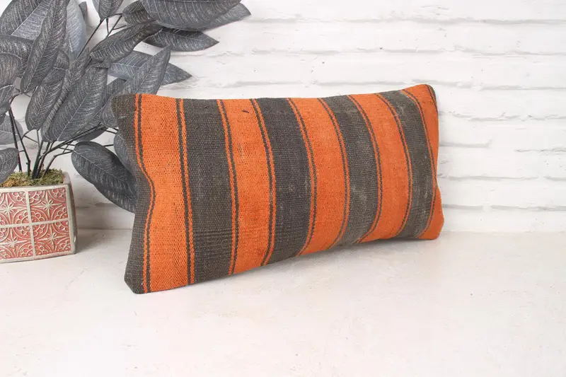Vintage Kilim Throw Pillow, Gift Pillow, Sofa Cushion Case, Handmade Kilim Cushion, Cushion Case, 10x20 Orange Pillow, Outdoor Patio Pillow Cover - 3