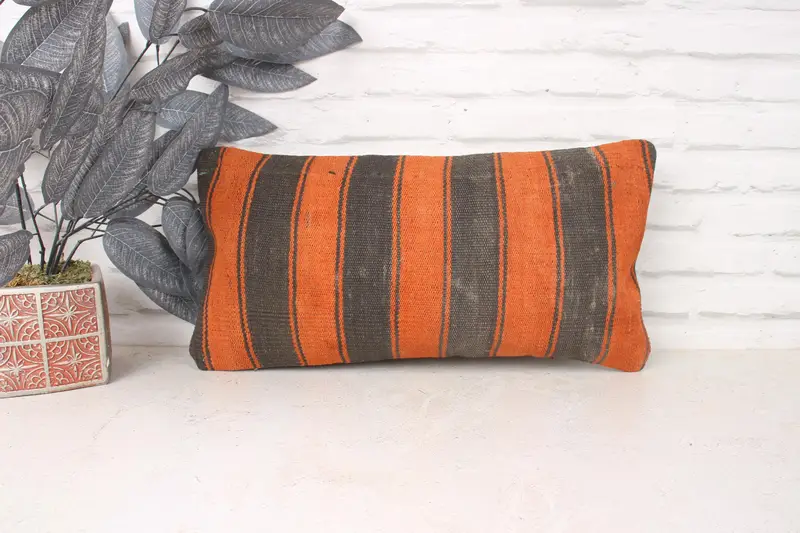 Vintage Kilim Throw Pillow, Gift Pillow, Sofa Cushion Case, Handmade Kilim Cushion, Cushion Case, 10x20 Orange Pillow, Outdoor Patio Pillow Cover - 1