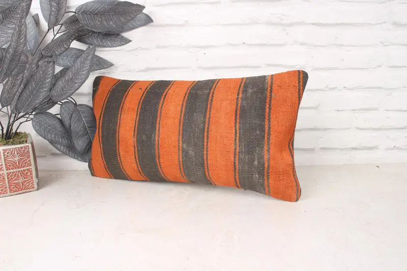 Vintage Kilim Throw Pillow, Gift Pillow, Sofa Cushion Case, Handmade Kilim Cushion, Cushion Case, 10x20 Orange Pillow, Outdoor Patio Pillow Cover - 4