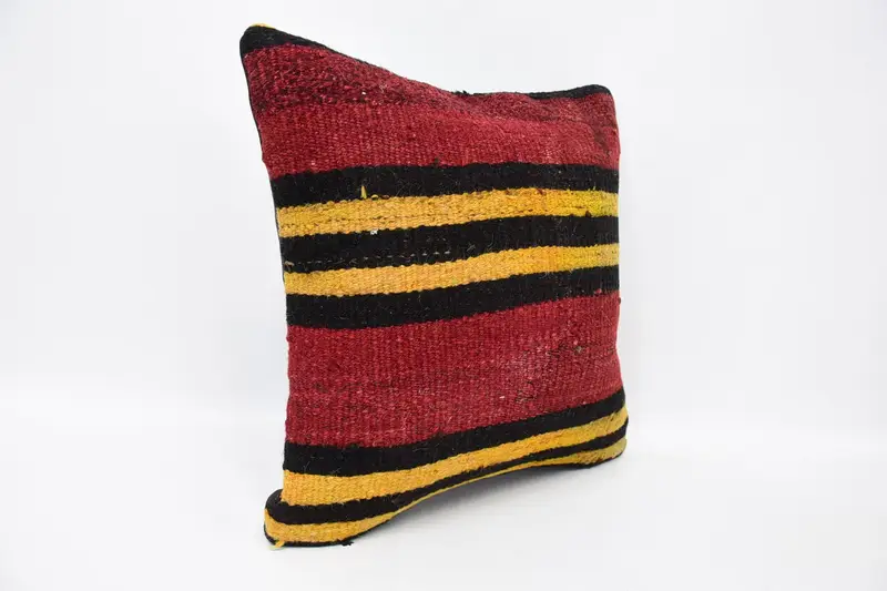 Bolster Throw Pillow Cover, Pillow Cover, Home Decor Pillow, 18x18 Red Pillow, Kilim Cushion Sham, Pastel Pillow Sham, Interior Designer Pillow - 3