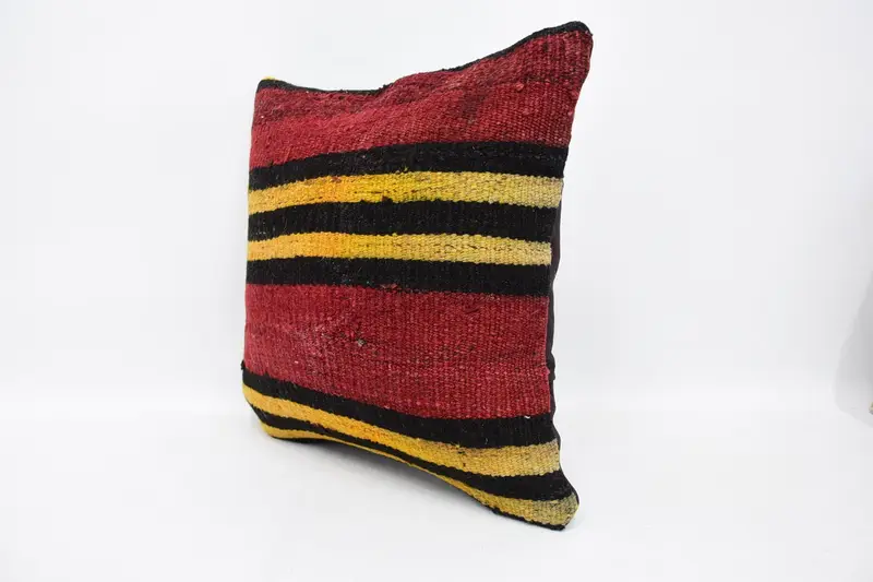 Bolster Throw Pillow Cover, Pillow Cover, Home Decor Pillow, 18x18 Red Pillow, Kilim Cushion Sham, Pastel Pillow Sham, Interior Designer Pillow - 4