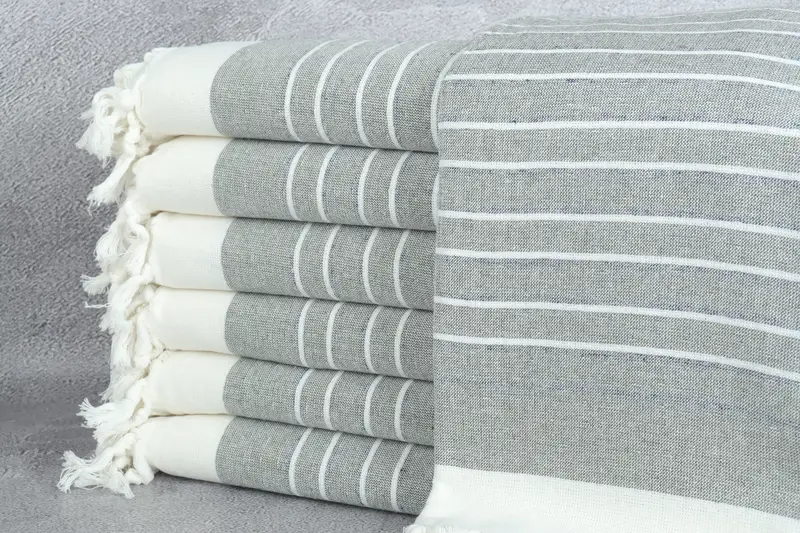 Custom Beach Towel Khaki Green Striped Terry, 39x65 Inches