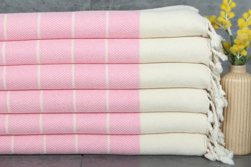 Striped Hand Towel Pink Cotton 16x36 Inches, Kitchen & Tea Towel