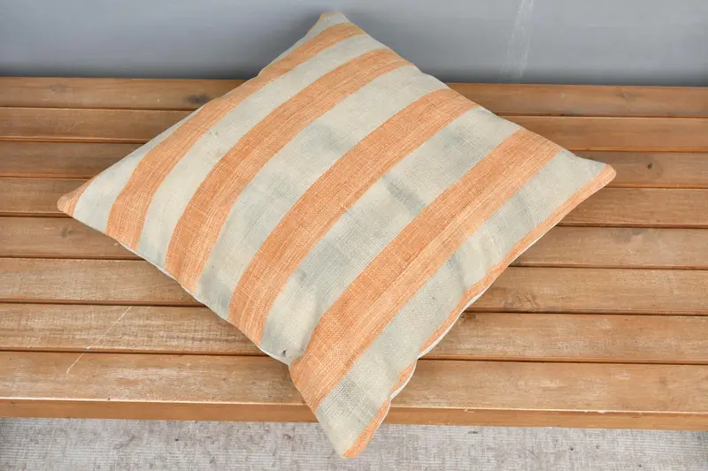 Cushion Case, 18x18 Orange Cushion, Handmade Kilim Cushion, Turkish Bench Pillow Cover, Lounge Throw Pillow Sham, Kilim Pillow, Throw Kilim Pillow - 2