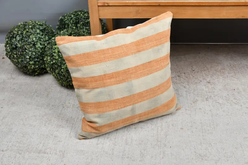 Cushion Case, 18x18 Orange Cushion, Handmade Kilim Cushion, Turkish Bench Pillow Cover, Lounge Throw Pillow Sham, Kilim Pillow, Throw Kilim Pillow - 7