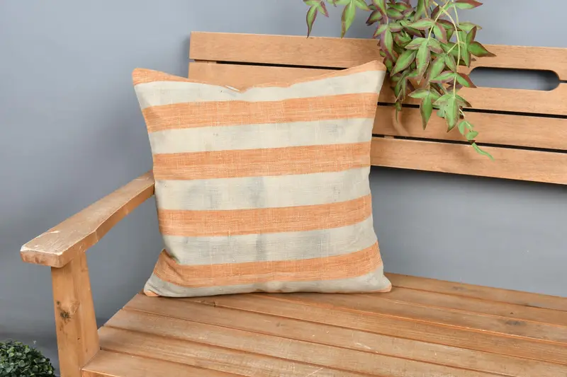 Cushion Case, 18x18 Orange Cushion, Handmade Kilim Cushion, Turkish Bench Pillow Cover, Lounge Throw Pillow Sham, Kilim Pillow, Throw Kilim Pillow - 1