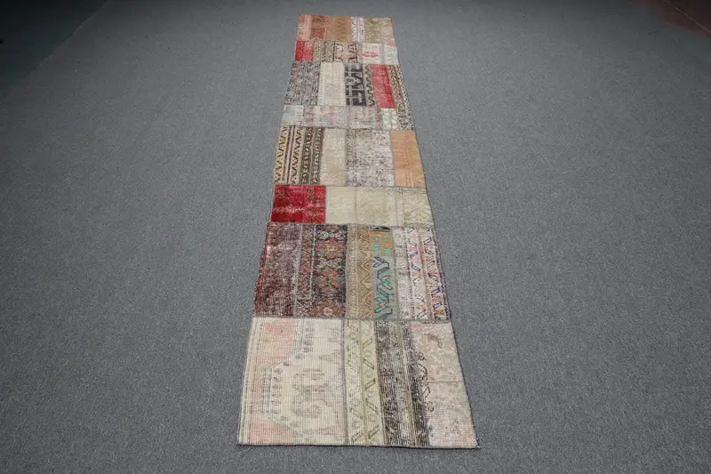 Elegant Beige Moroccan Rug, 2x10 ft with Brown Accents