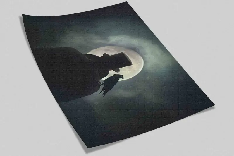 Modern Paper Art, Loft Wall Poster, Man In Hat Silhouette Wall Mural, Full Moon Landscape Paper Craft, Gift For The Home, - 3