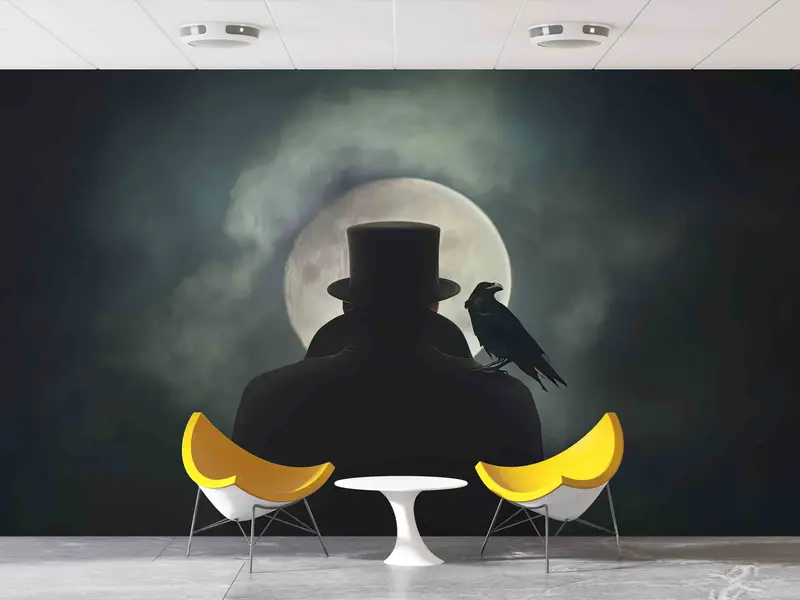 Modern Paper Art, Loft Wall Poster, Man In Hat Silhouette Wall Mural, Full Moon Landscape Paper Craft, Gift For The Home, - 5