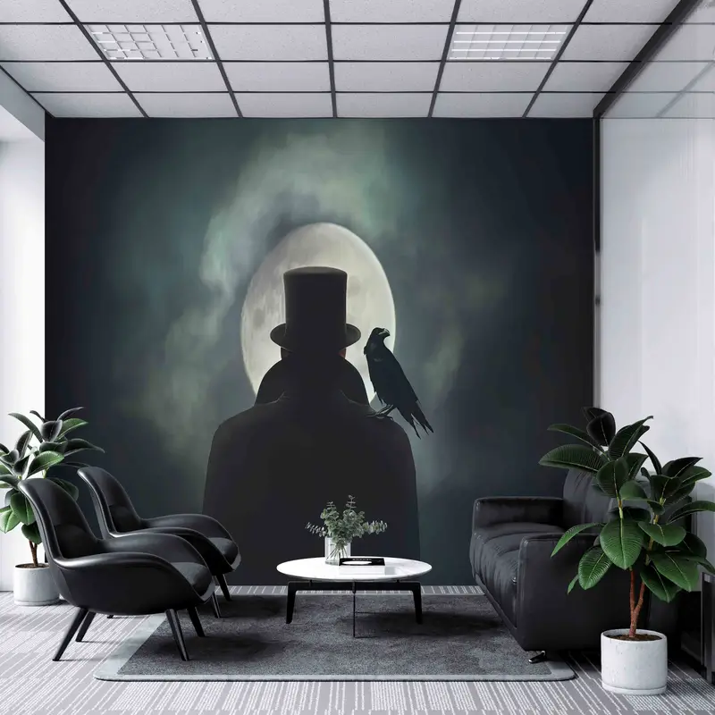 Modern Paper Art, Loft Wall Poster, Man In Hat Silhouette Wall Mural, Full Moon Landscape Paper Craft, Gift For The Home, - 8