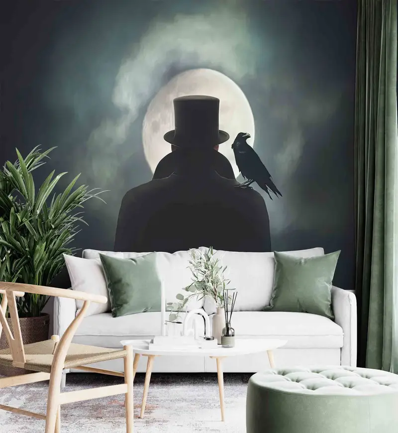 Modern Paper Art, Loft Wall Poster, Man In Hat Silhouette Wall Mural, Full Moon Landscape Paper Craft, Gift For The Home, - 9