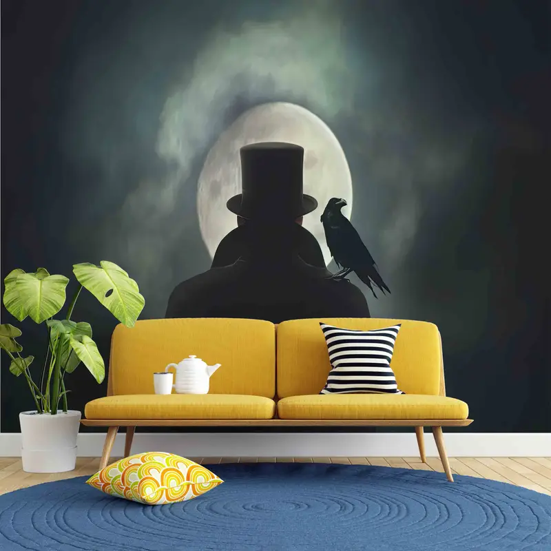 Modern Paper Art, Loft Wall Poster, Man In Hat Silhouette Wall Mural, Full Moon Landscape Paper Craft, Gift For The Home, - 6