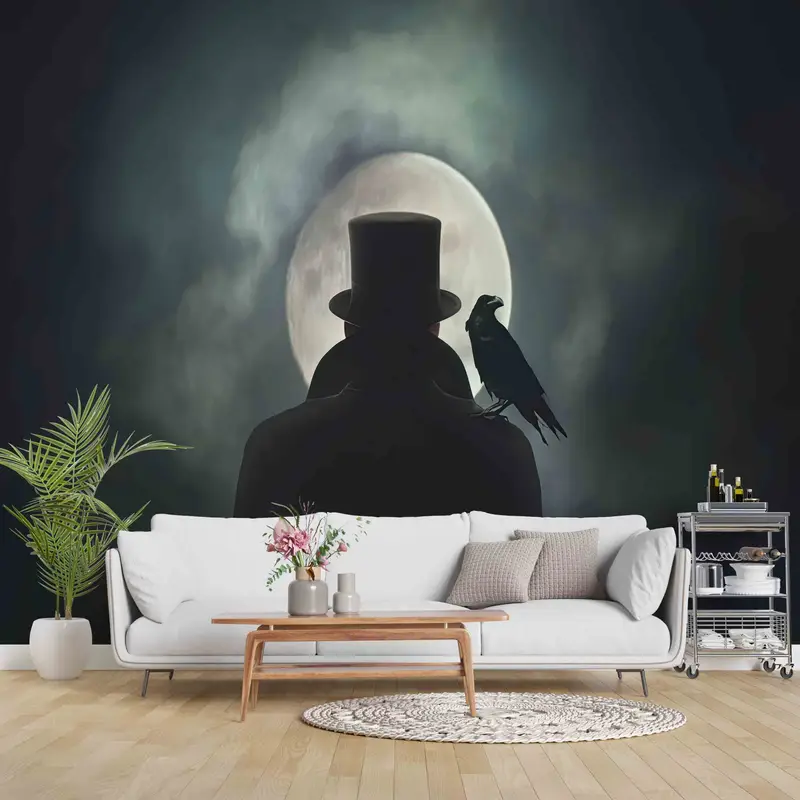 Modern Paper Art, Loft Wall Poster, Man In Hat Silhouette Wall Mural, Full Moon Landscape Paper Craft, Gift For The Home, - 7