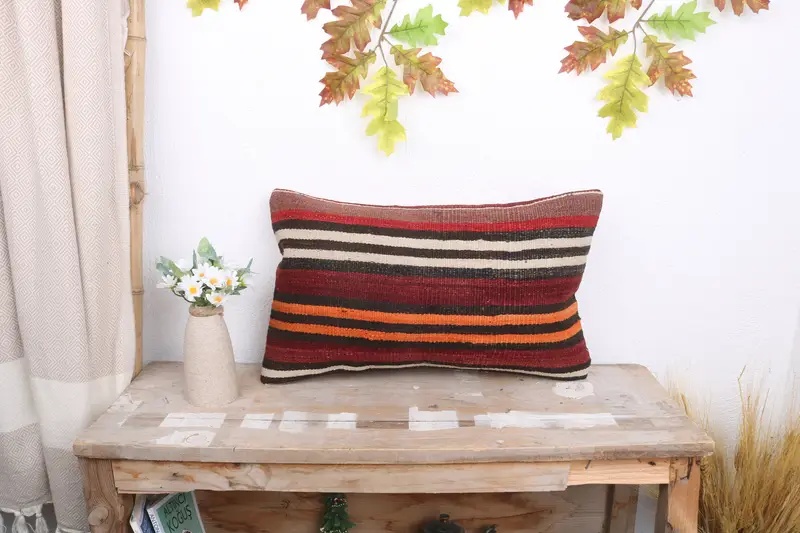 Luxury Pillow Case, Handmade Kilim Cushion, 12x20 Red Pillow Case, Cushion Case, Outdoor Throw Pillow Case, Pillow for Couch, Vintage Kilim Pillow - 1