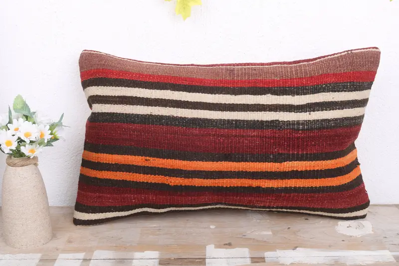 Luxury Pillow Case, Handmade Kilim Cushion, 12x20 Red Pillow Case, Cushion Case, Outdoor Throw Pillow Case, Pillow for Couch, Vintage Kilim Pillow - 2