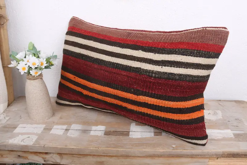 Luxury Pillow Case, Handmade Kilim Cushion, 12x20 Red Pillow Case, Cushion Case, Outdoor Throw Pillow Case, Pillow for Couch, Vintage Kilim Pillow - 4