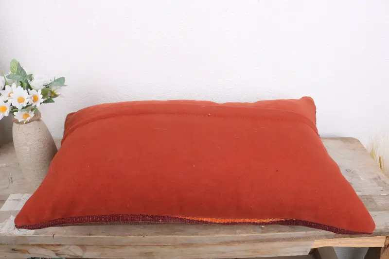 Luxury Pillow Case, Handmade Kilim Cushion, 12x20 Red Pillow Case, Cushion Case, Outdoor Throw Pillow Case, Pillow for Couch, Vintage Kilim Pillow - 7